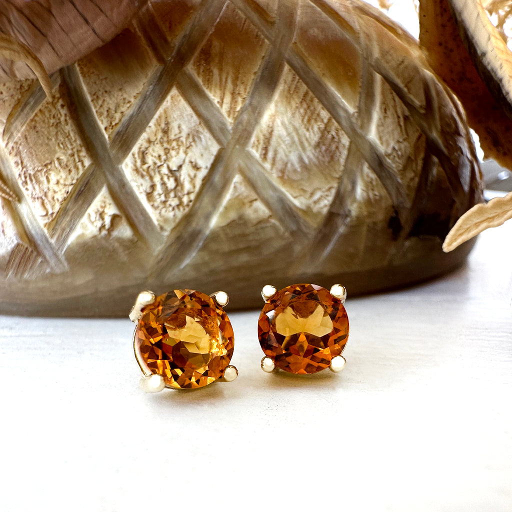 Classic Yellow Gold Four Claw Citrine Studs