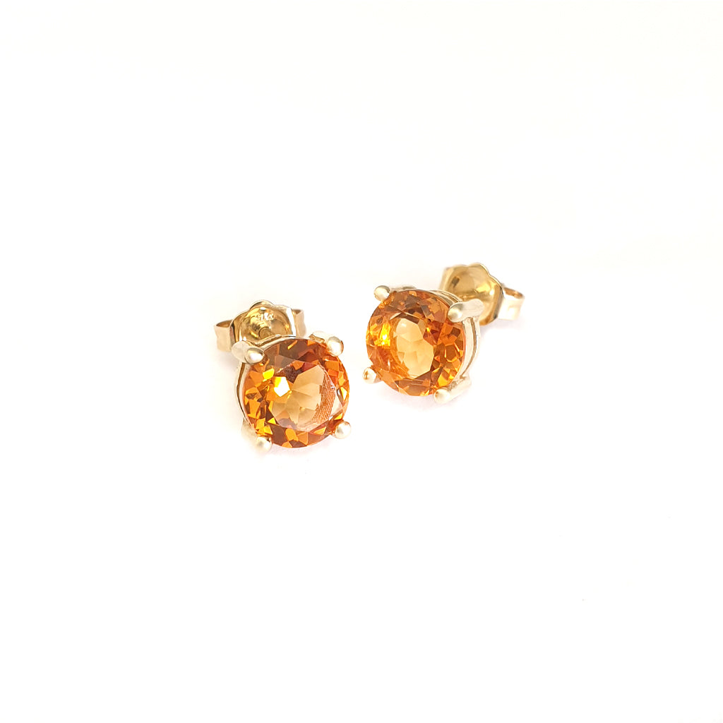 Classic Yellow Gold Four Claw Citrine Studs