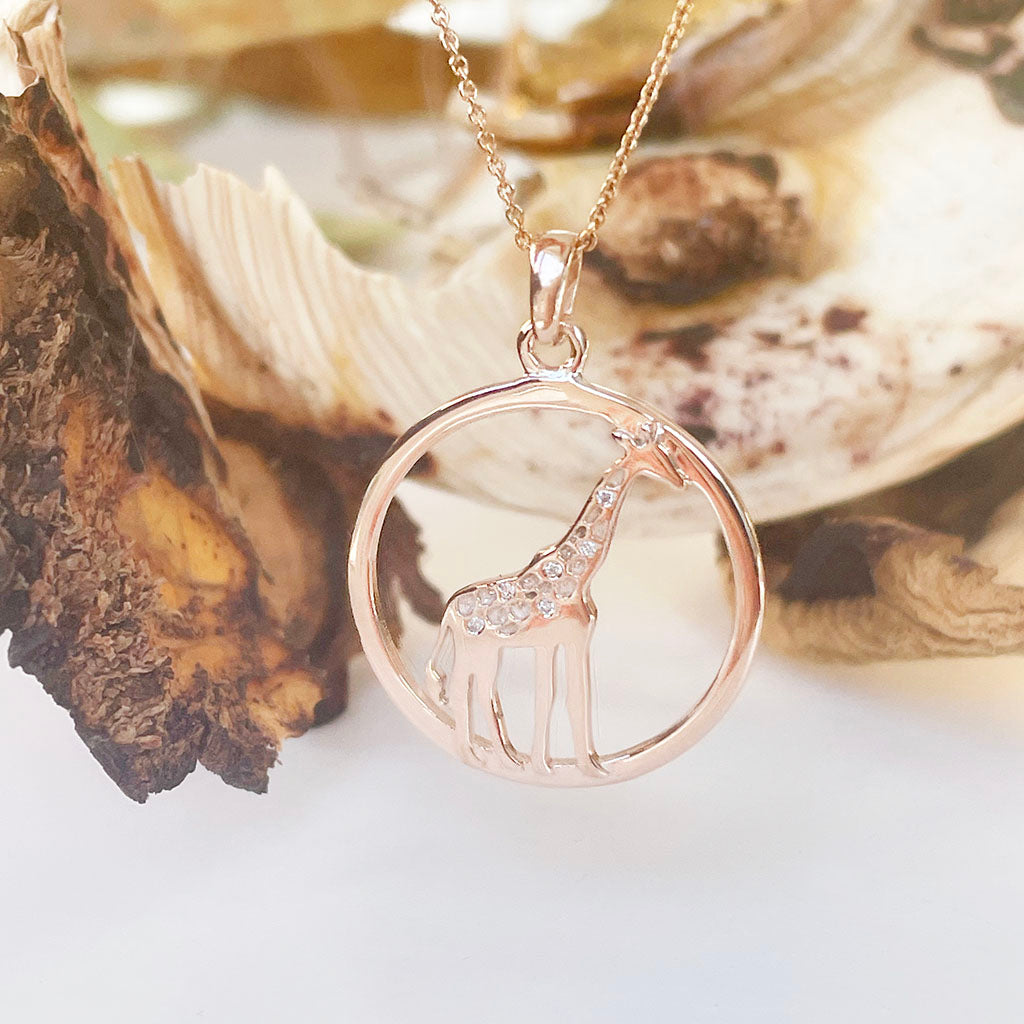 Contemporary Circular Giraffe Diamond and Rose Gold Pendant