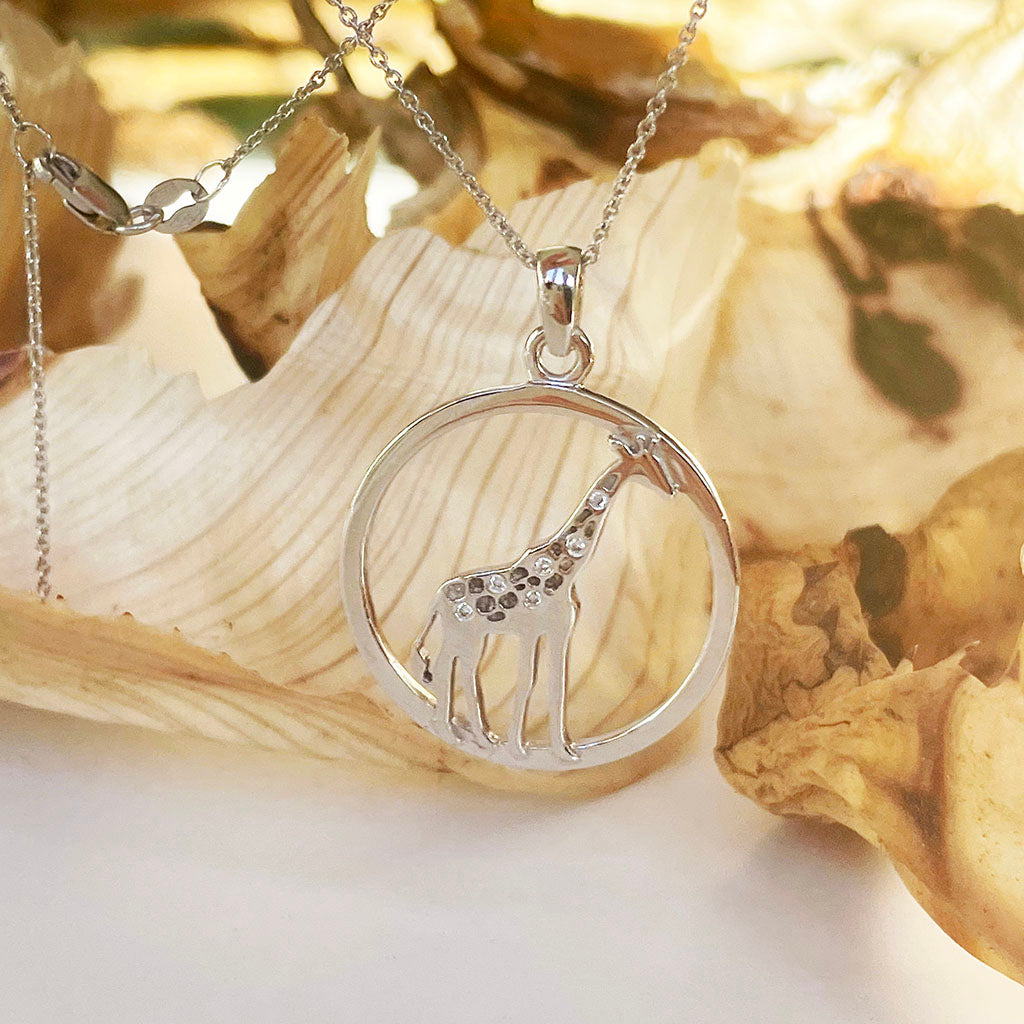 Contemporary Circular Giraffe Diamond and White Gold Pendant