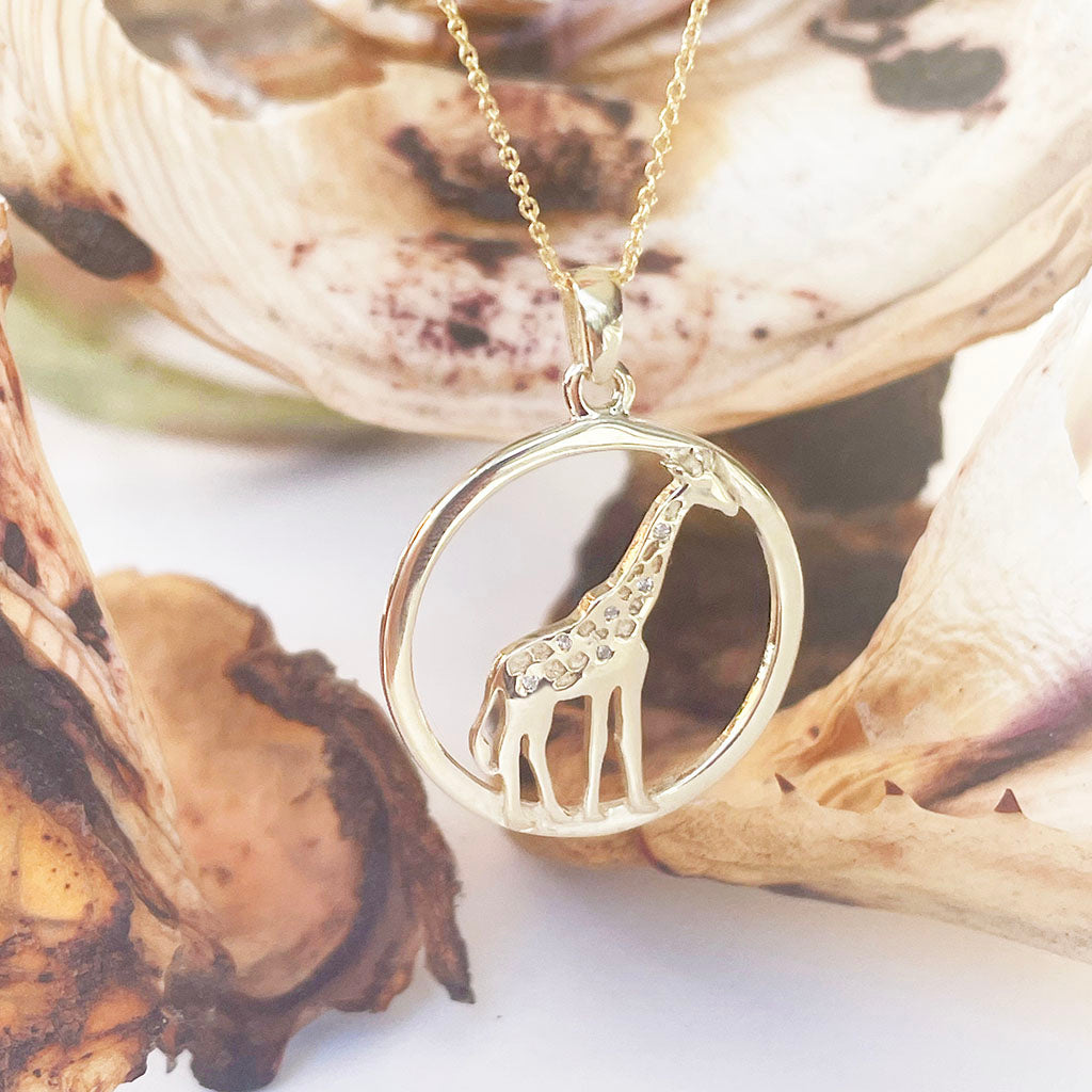 Contemporary Circular Giraffe Diamond and Yellow Gold Pendant