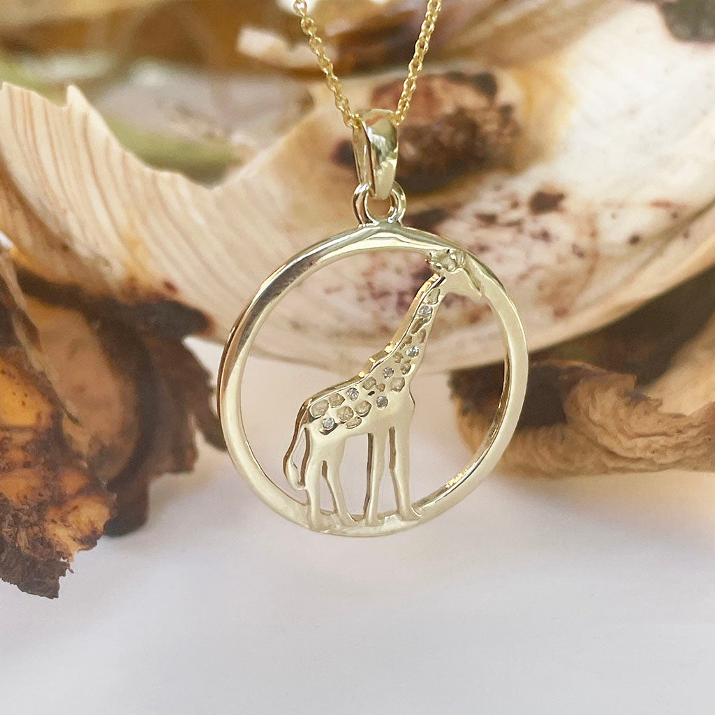 Contemporary Circular Giraffe Diamond and Yellow Gold Pendant