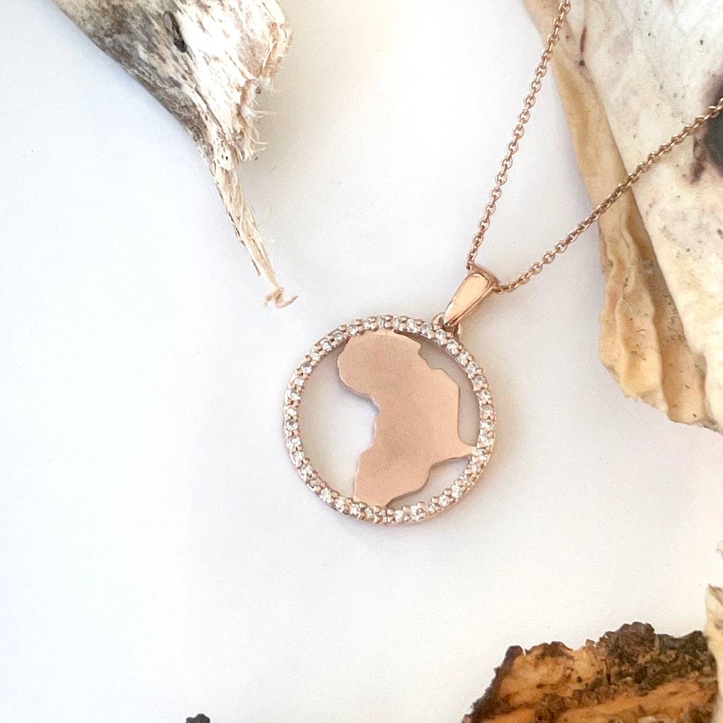 Contemporary Diamond Circular Africa Rose Gold Pendant