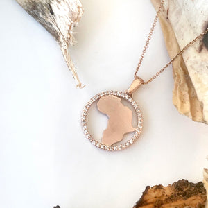 Contemporary Diamond Circular Africa Rose Gold Pendant