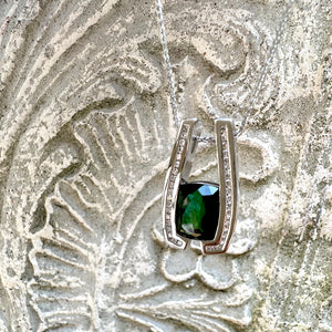 Contemporary Green Tourmaline and Diamond White Gold Pendant