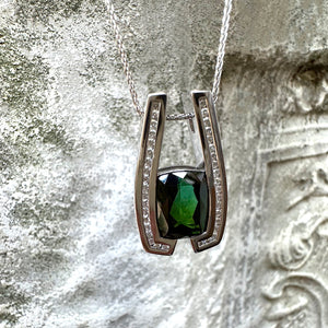 Contemporary Green Tourmaline and Diamond White Gold Pendant