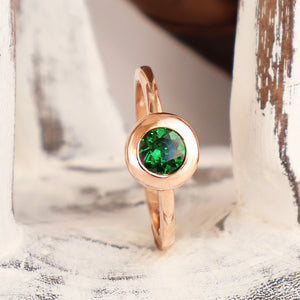 Cosmic Bezel Set Green Tsavorite Rose Gold Ring