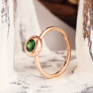 Cosmic Bezel Set Green Tsavorite Rose Gold Ring