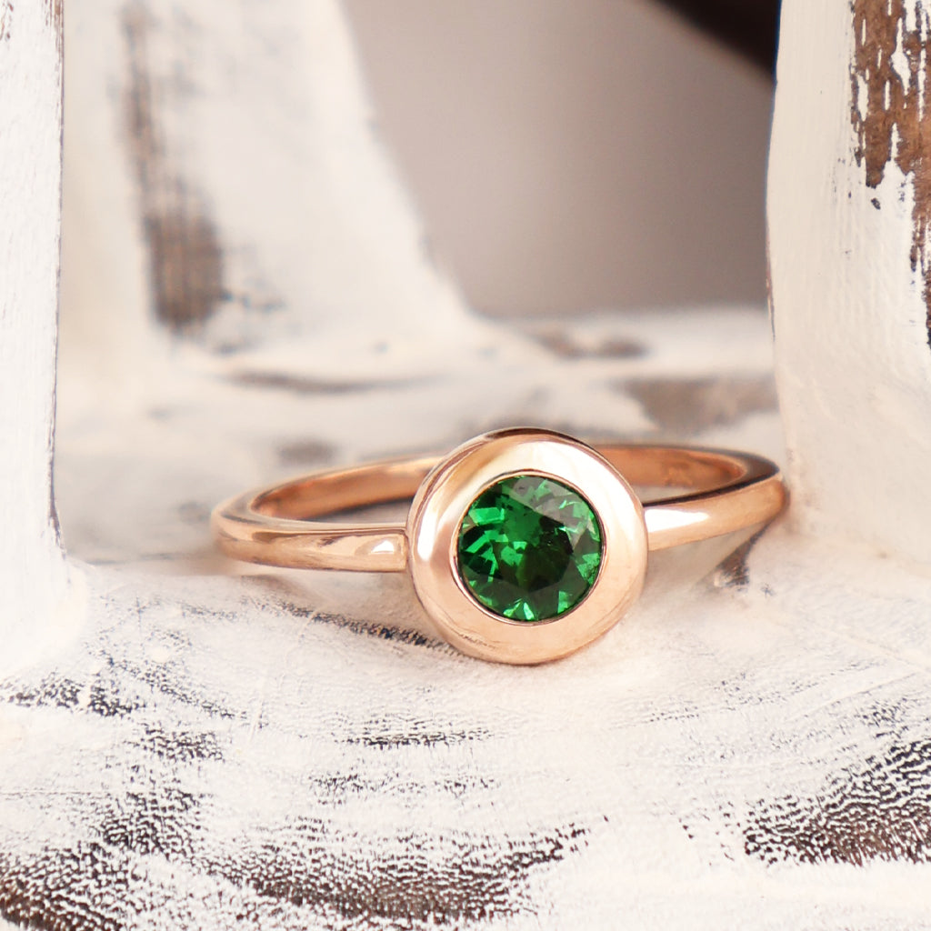 Cosmic Bezel Set Green Tsavorite Rose Gold Ring