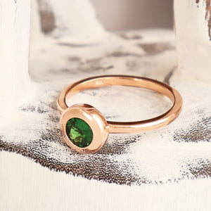 Cosmic Bezel Set Green Tsavorite Rose Gold Ring
