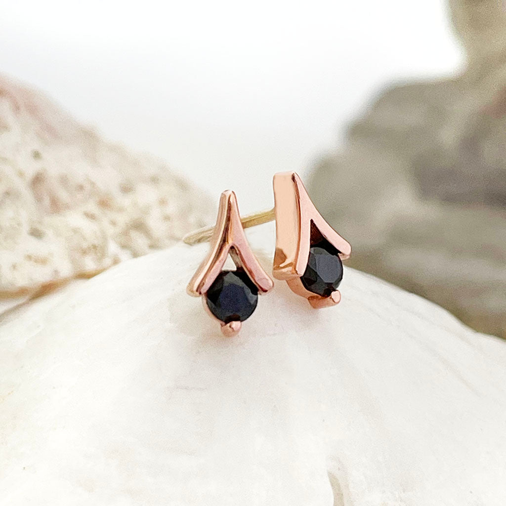 Cupids Bow Rose Gold Black Diamond Stud earrings Afrogem Jewellers