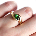 Curvaceous Split Band Oval Tsavorite Yellow Gold Ring