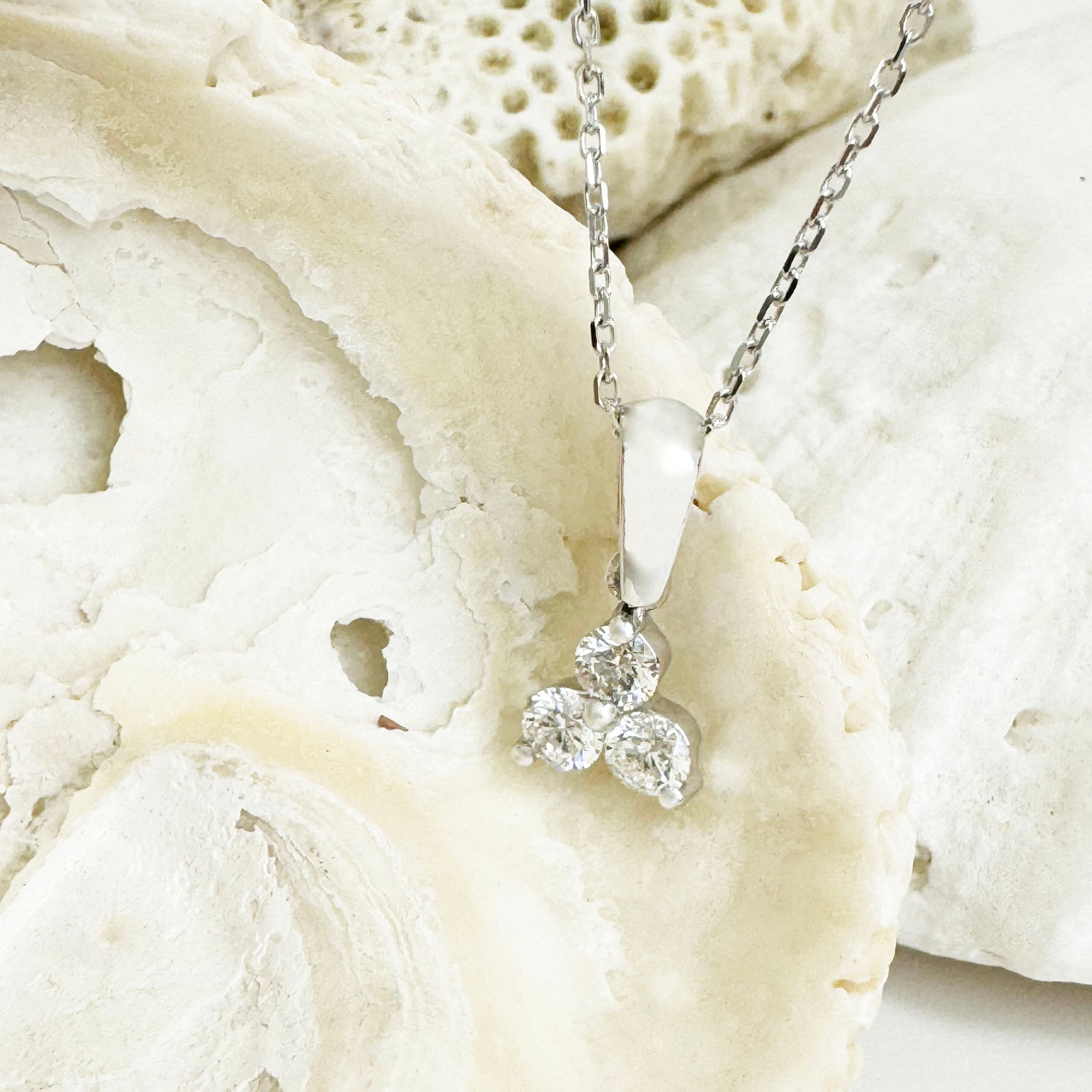 Subtle Triangular Trilogy White Diamond White Gold Pendant
