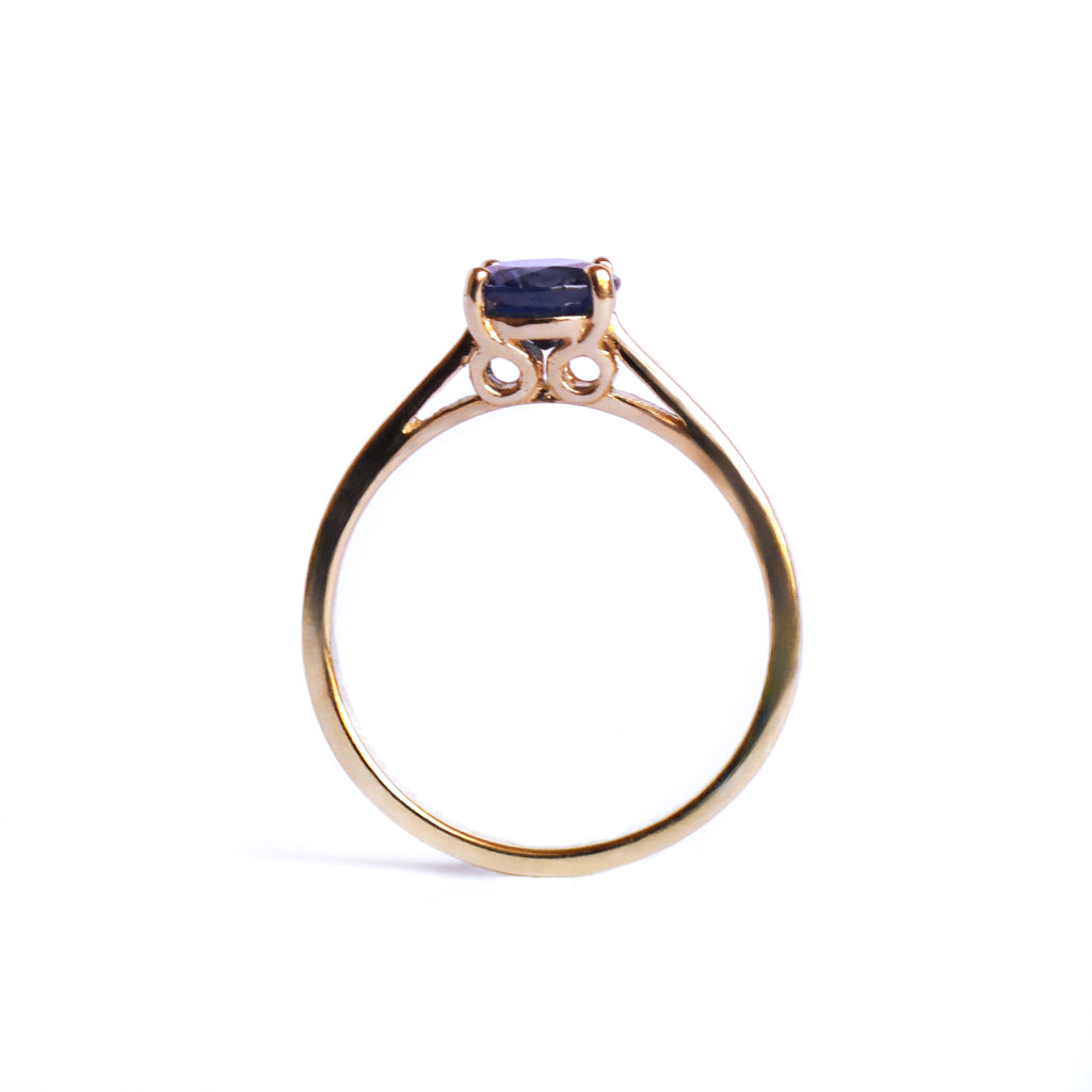 Cutie Pie Solitaire Blue Sapphire Four Claw Yellow Gold Ring