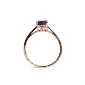 Cutie Pie Solitaire Blue Sapphire Four Claw Yellow Gold Ring