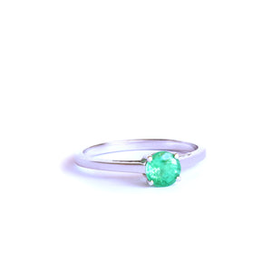 Cutie Pie Solitaire Emerald Four Claw White Gold Ring