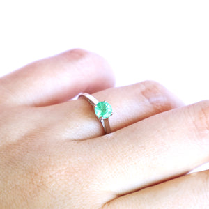 Cutie Pie Solitaire Emerald Four Claw White Gold Ring
