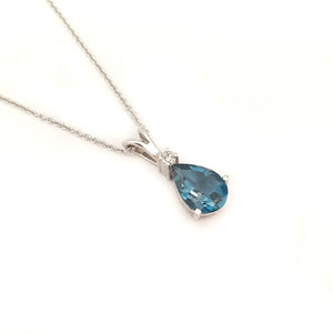 Delightful Handcrafted Split Bale Pear Drop Blue Topaz Pendant with Diamond Highlight