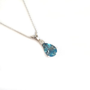 Delightful Handcrafted Split Bale Pear Drop Blue Topaz Pendant with Diamond Highlight