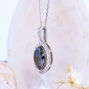 Decadent Marquise Cut Black Diamond With White Diamond Halo White Gold Pendant