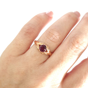 Decorative Filigree and Milgrain Grape Garnet Rose Gold Ring