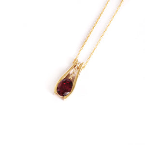 Deep Pink / Purple Oval Rhodolite and Diamond Drop Pendant