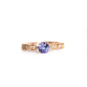 Delectable Double Diamond Filigree Crimped Band Round Cut Tanzanite Rose Gold Ring