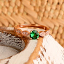 Delectable Double Diamond Filigree Crimped Band Round Cut Tsavorite Rose Gold Ring