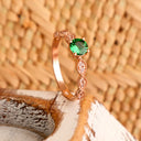 Delectable Double Diamond Filigree Crimped Band Round Cut Tsavorite Rose Gold Ring
