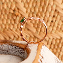 Delectable Double Diamond Filigree Crimped Band Round Cut Tsavorite Rose Gold Ring