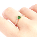 Delectable Double Diamond Filigree Crimped Band Round Cut Tsavorite Rose Gold Ring