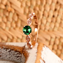 Delectable Double Diamond Filigree Crimped Band Round Cut Tsavorite Rose Gold Ring