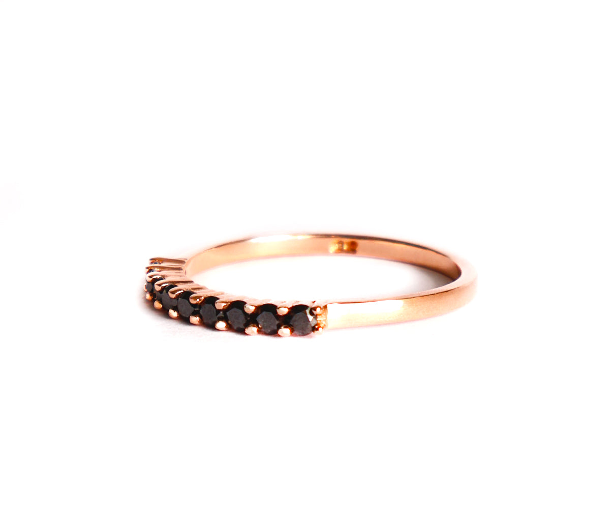 Delicate Black Diamond Rose Gold Stacking Ring