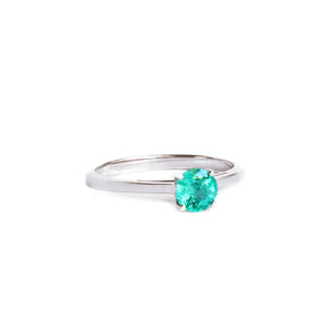 Delicate Solitaire Emerald Four Claw White Gold Ring