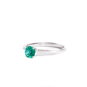 Delicate Solitaire Emerald Four Claw White Gold Ring