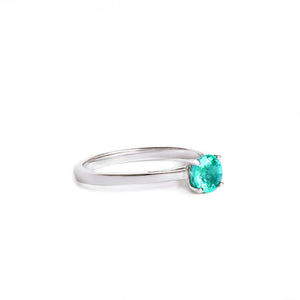 Delicate Solitaire Emerald Four Claw White Gold Ring