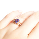 Delicate Triple Diamond And Rose Gold Band Oval Cut Tanzanite Ring