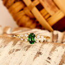 Delicately Cascading Diamond Band Tsavorite Yellow Gold Ring