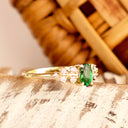 Delicately Cascading Diamond Band Tsavorite Yellow Gold Ring