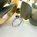 Delicately Crimped Band Sapphire White Gold Ring