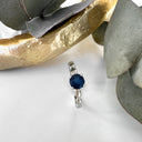 Delicately Crimped Band Sapphire White Gold Ring