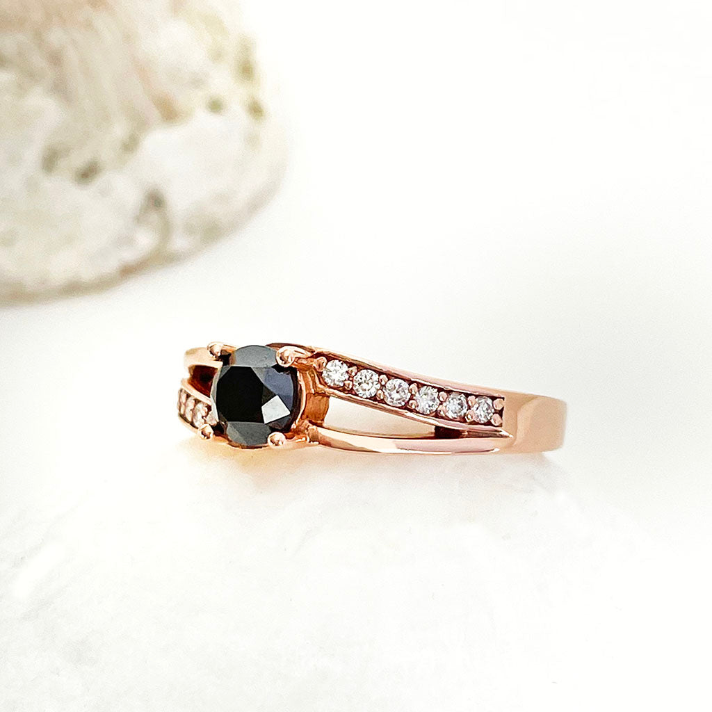 Rose Gold Black Diamond and white diamond ring