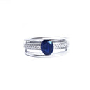 Delicious Triple Band Blue Sapphire and Diamond White Gold Ring