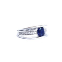 Delicious Triple Band Blue Sapphire and Diamond White Gold Ring