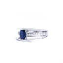 Delicious Triple Band Blue Sapphire and Diamond White Gold Ring