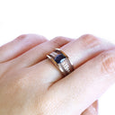Delicious Triple Band Blue Sapphire and Diamond White Gold Ring