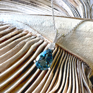 Delightful Handcrafted Split Bale Pear Drop Blue Topaz Pendant with Diamond Highlight