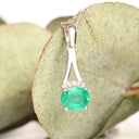 Diamond Crown Oval Emerald Split White Gold Bale Pendant