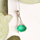 Diamond Crown Oval Emerald Split White Gold Bale Pendant
