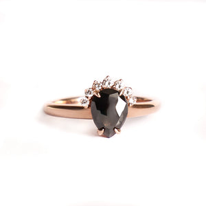 Diamond Crowned Pear Cut Black Diamond Ring